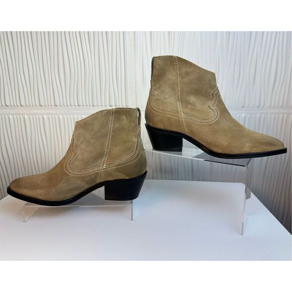 NWT All Saints carlotta suede heeled side zip ankle boots in sand - Picture 3 of 16